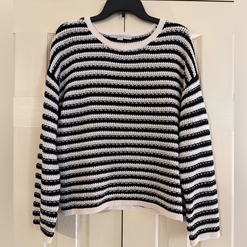 LOFT Black & White Striped Crewneck Sweater